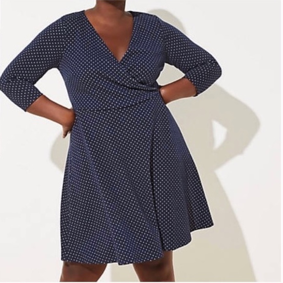 LOFT Dresses & Skirts - LOFT PLUS NAVY JACQUARD KNIT WRAP DRESS Navy Blue